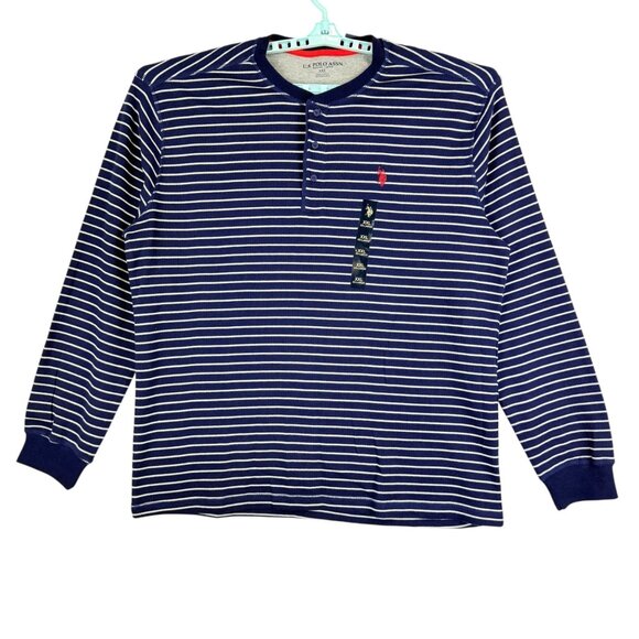 U.S. Polo Assn. Men's Pullover Navy/White  Striped Henley Shirt Size XXL NWT - Picture 1 of 11